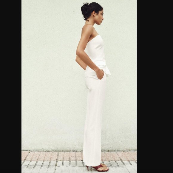 NWT ZARA 2 PIECES MATCH SET COMBINATION SATIN EFFECT BUSTIER TOP + FLARED PANTS - Picture 2 of 10